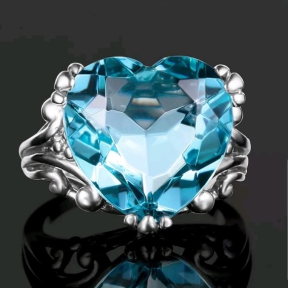 New 2.2ct Heart Aquamarine Women 925 Silver Ring - Picture 2 of 4